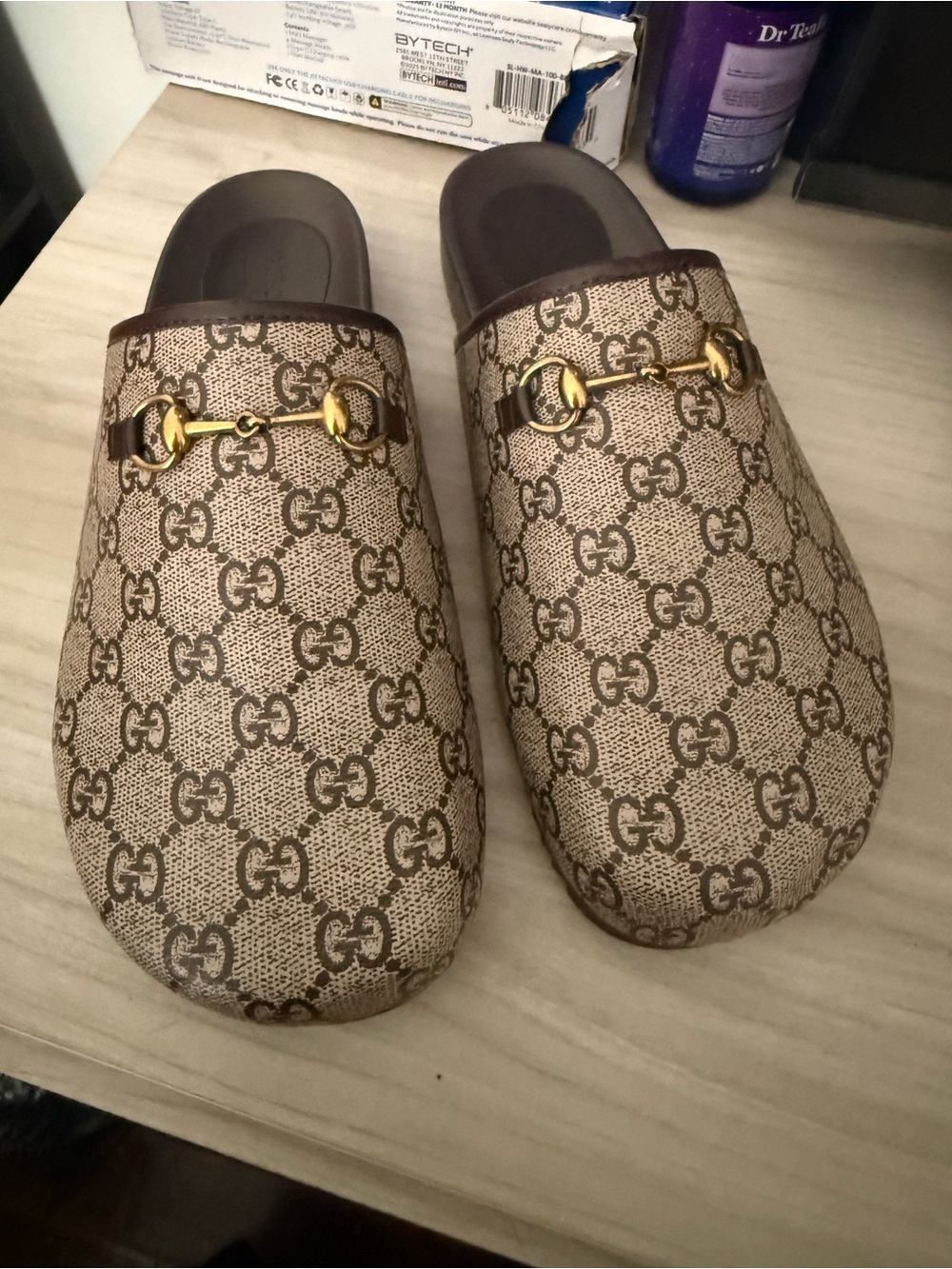 Gucci Beige/Brown GG Canvas Horsebit Slip-On Loafers